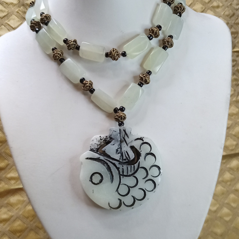 Hand Crafted Jade Fish Pendant Necklace